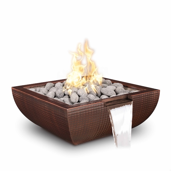 The Outdoor Plus 30 Square Avalon Fire & Water Bowl - Copper - Low Voltage Electronic Ignition - Liquid Propane OPT-30AVCPFWE12V-LP - main